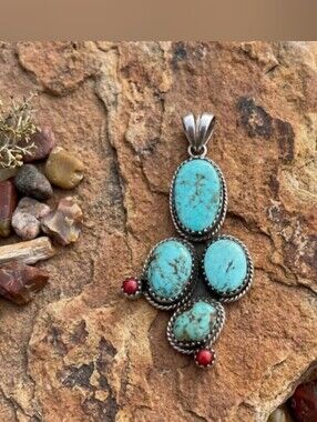 Silver Tone Multi - Stone Charm Pendant Oval Blue Bezel 5 - Stone.